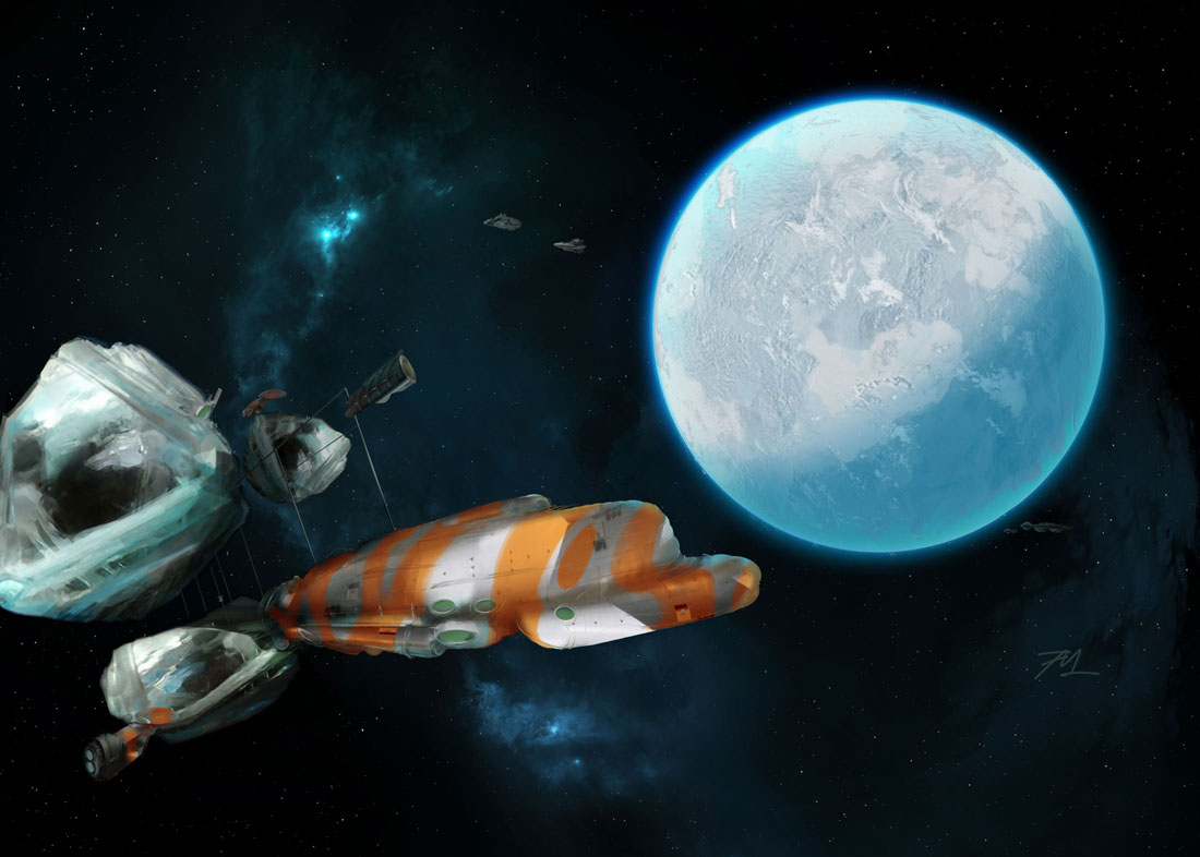 in high orbit at the lagrange point trading ships of the Cheng Ho establishing their outpost